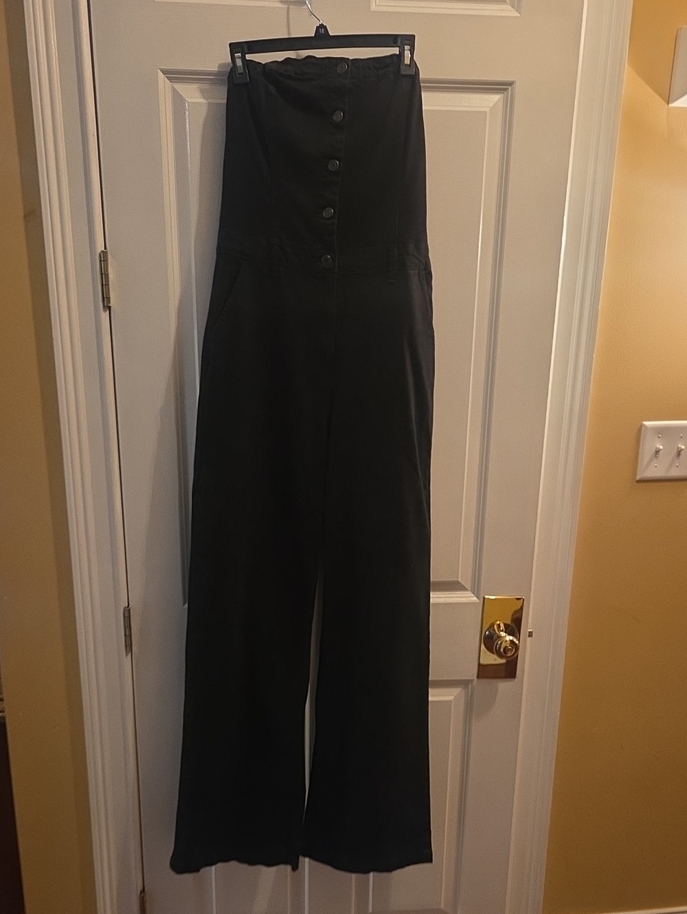 GAP Black Button-Front Wide-Leg Denim Jumpsuit - 10 Tall